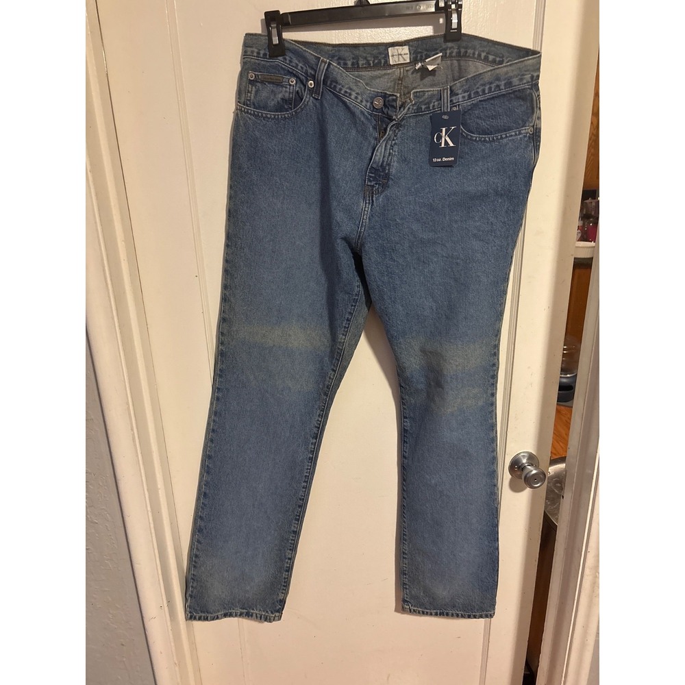 Calvin Klein Jeans Womens Blue Low Rise Straight Leg Sandblast Jeans Size 16 NEW